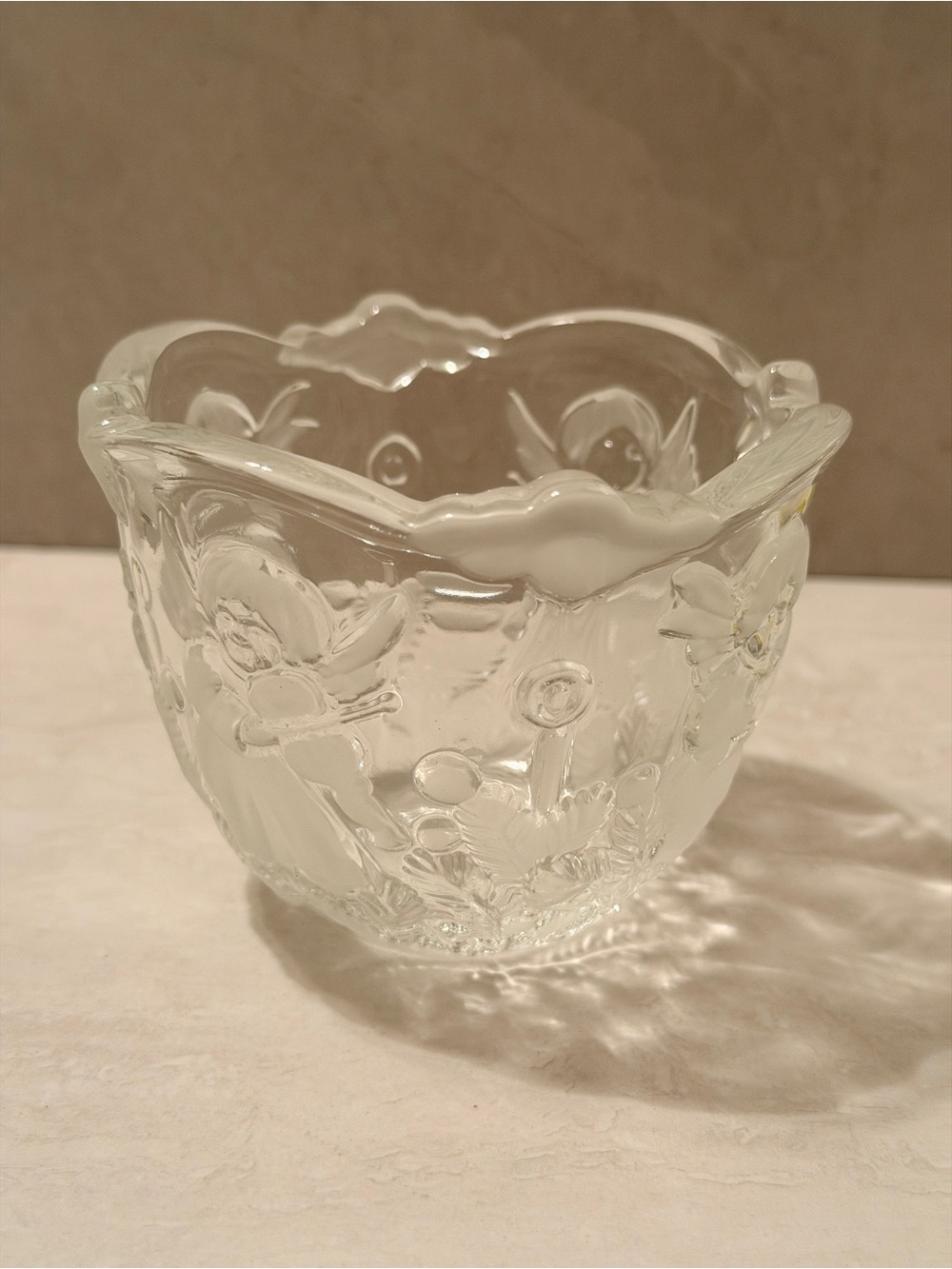 Mikasa Tea Light Christmas Candle Holder Angels Etched Crystal Glass 3.25" NEW